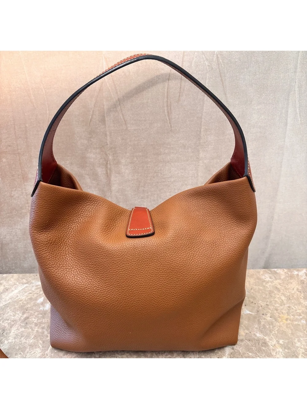 Dooney & Bourke Pebbled Leather Hobo Shoulder Bag with Matching Wristlet - Cognc